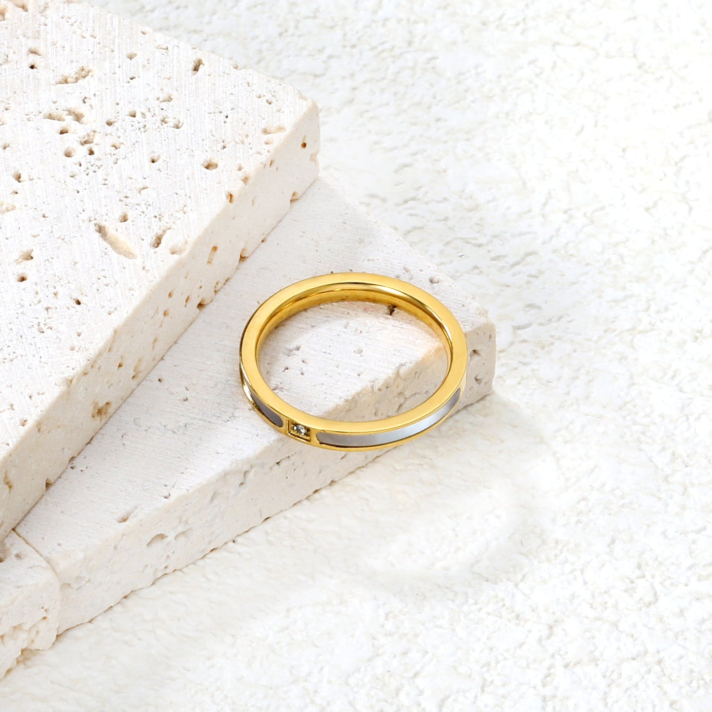2.5mm Gold Ring with Real Mother - of - Pearl & Diamond Accent asonjewelry