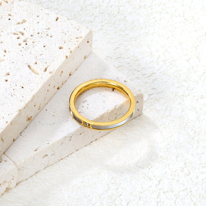 2.5mm Gold Ring with Real Mother - of - Pearl & Diamond Accent asonjewelry