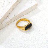 8mm Gold Ring with Rectangular Black Onyx