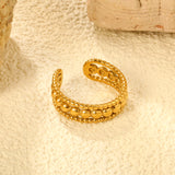 Woven Pattern SS Open Ring - Textured Braided Vintage Design