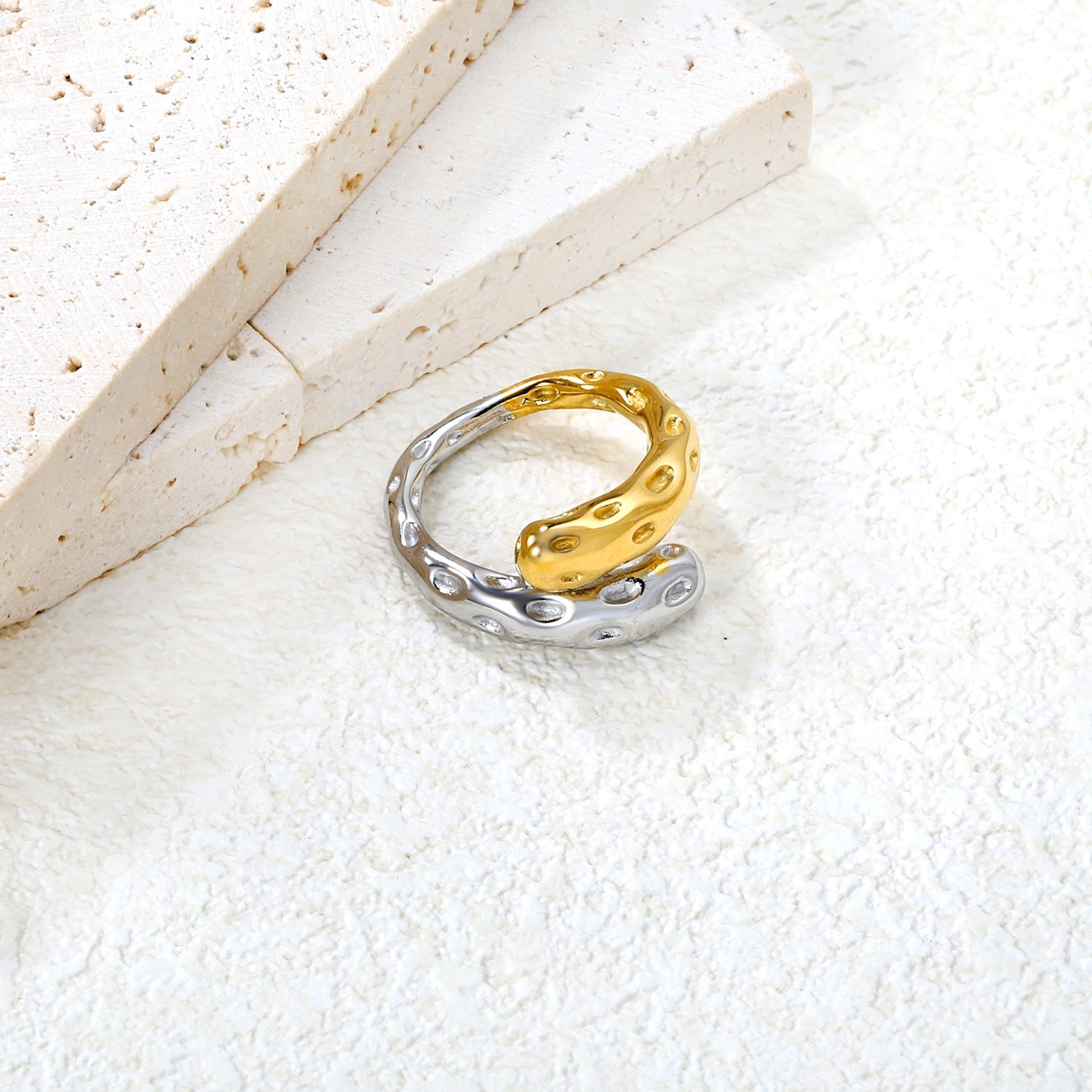 12mm Two - Tone Open Ring with Irregular Drip Texture asonjewelry