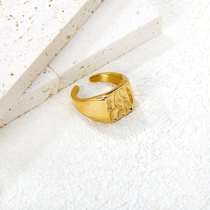 12mm Gold Open Ring with Hammered Square Pattern asonjewelry