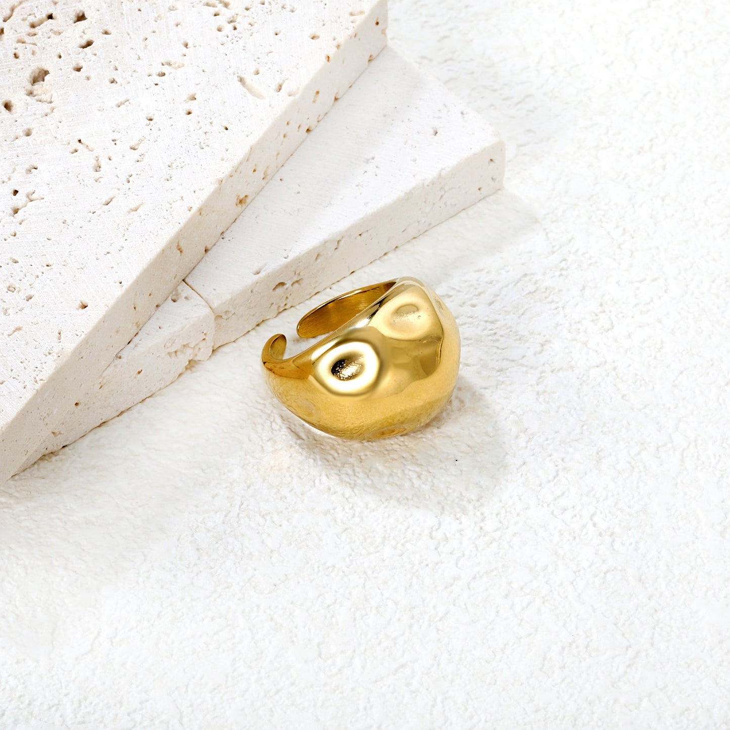 18mm Gold Open Ring with Polished Water - Drop Hammered Texture asonjewelry