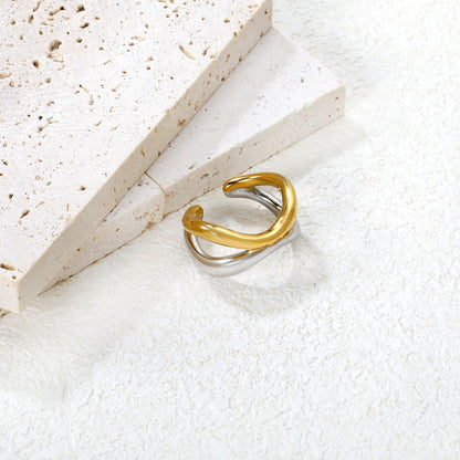 13mm Two - Tone Open Ring with Irregular Double Loops asonjewelry