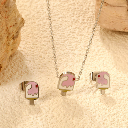 Ice-cream Set Steel / Gold Earrings: 5.9*10.2mm Pendant: 6.9*12mm 0.3 Cross Chain 42+5cm+6mm Round Plaque asonjewelry