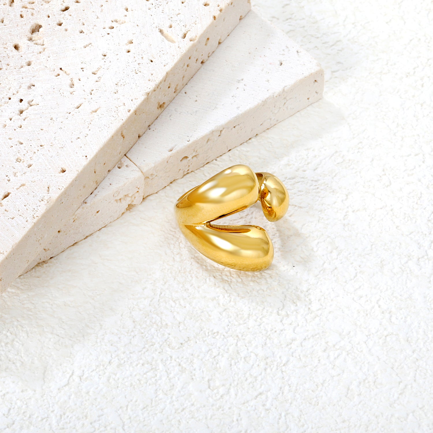 23mm Gold Open Ring with Irregular Polished Water - Drop Form asonjewelry