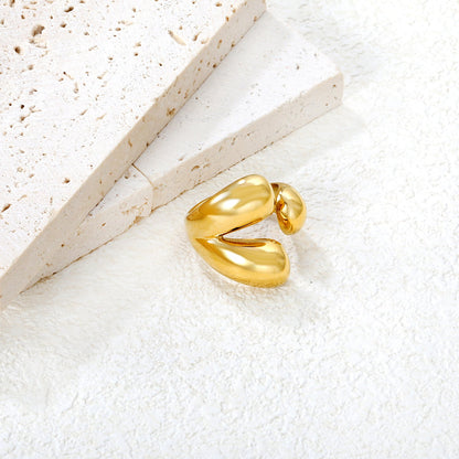 23mm Gold Open Ring with Irregular Polished Water - Drop Form asonjewelry