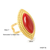 29mm Gold Open Ring with Red/Black/White Agate Marquise Stones