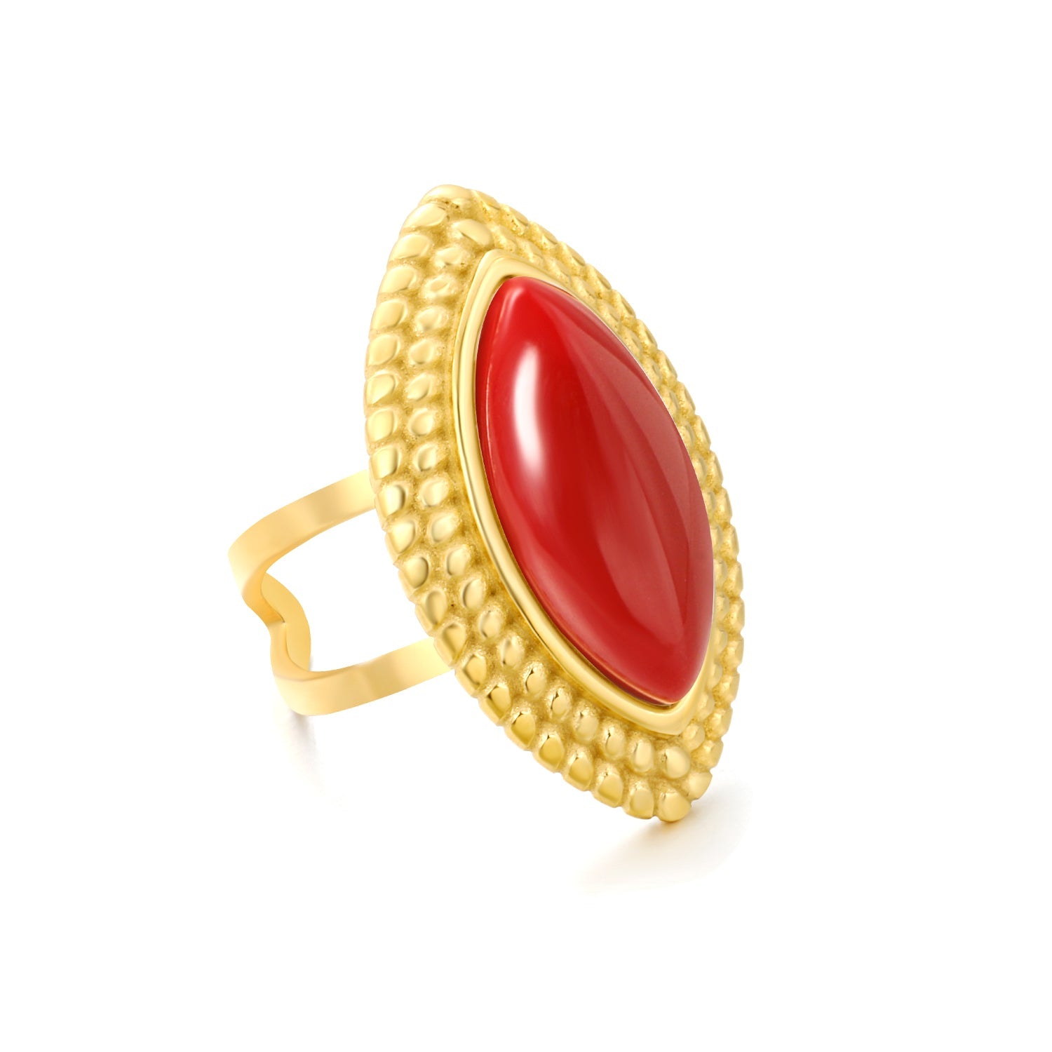 29mm Gold Open Ring with Red/Black/White Agate Marquise Stones asonjewelry