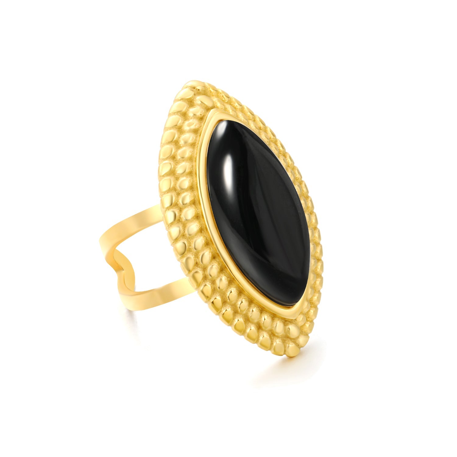 29mm Gold Open Ring with Red/Black/White Agate Marquise Stones asonjewelry