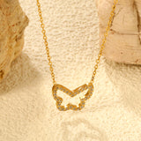 15x13mm butterfly CNC white zirconia pendant 0.3 cross chain 40+5cm+6mm necklace gold