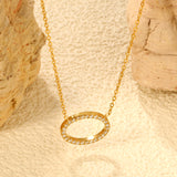 15 x 11.2mm oval CNC white zirconia pendant 0.3 cross chain 43+5cm + 6mm round tag necklace gold