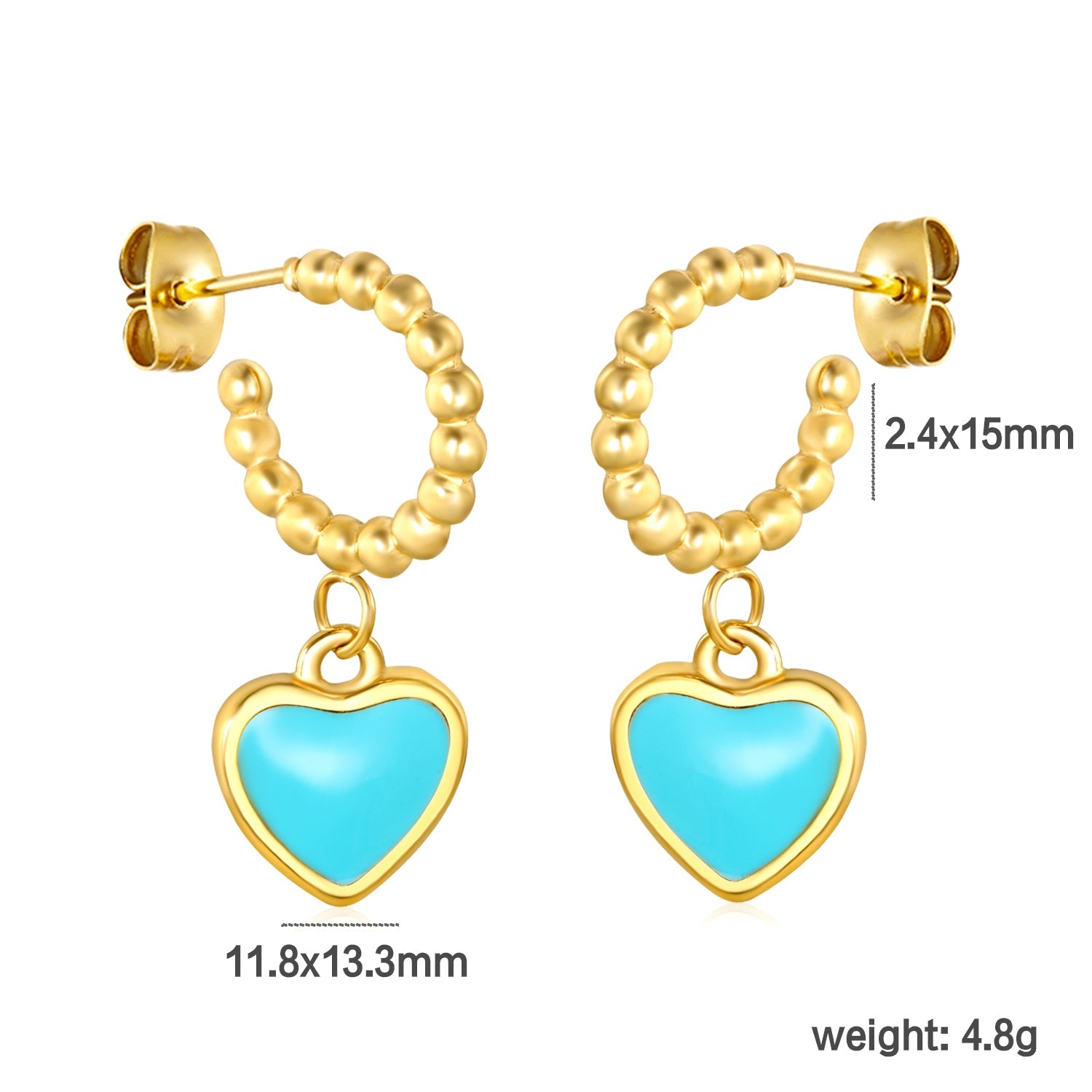 11.8*13.3mm blue oil drop peach heart + semi-circular steel earrings earrings gold color asonjewelry