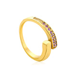 9.1mm Gold Open Ring with Irregular Double - Row White Diamonds/Purple/Blue/Emeralds