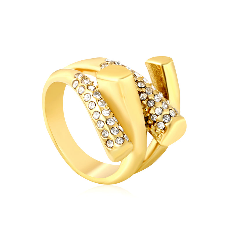 Wholesale 18K Gold Plated Crystal Geometric Cocktail Ring Hypoallergenic