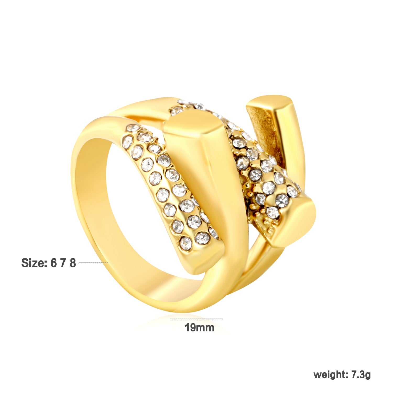 Wholesale 18K Gold Plated Crystal Geometric Cocktail Ring Hypoallergenic asonjewelry