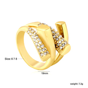 Wholesale 18K Gold Plated Crystal Geometric Cocktail Ring Hypoallergenic