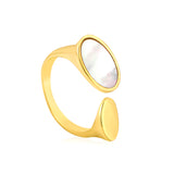 Wholesale 18K Gold Plated Oval Mother-of-Pearl Open Ring Hypoallergenic