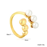 Wholesale 18K Gold Plated Pearl & Gold Bead Open Ring Hypoallergenic