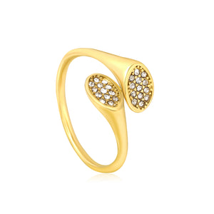 Wholesale 18K Gold Plated Double Crystal Cluster Open Ring Hypoallergenic