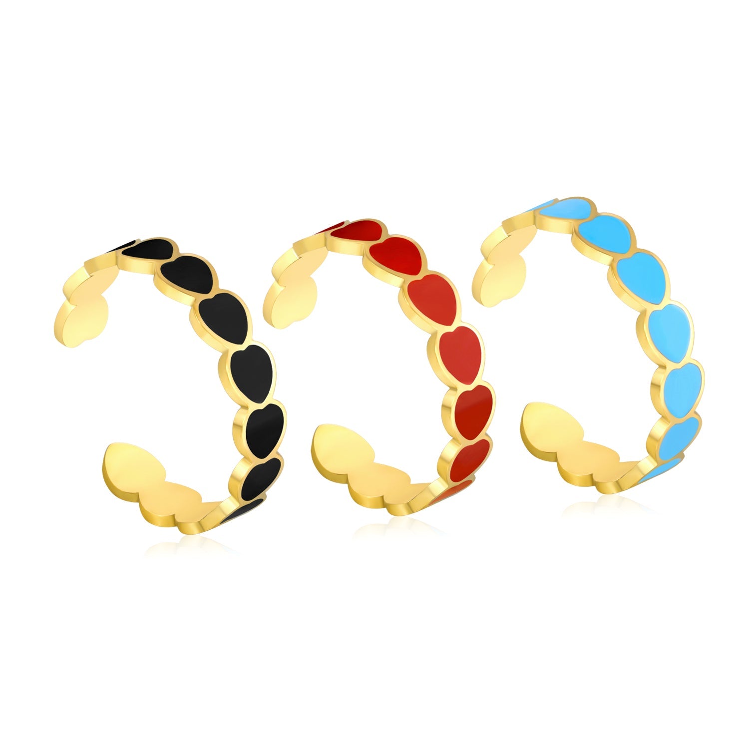 Wholesale 18K Gold Plated Enamel Heart Cuff Bracelet Set Hypoallergenic asonjewelry