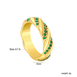 Wholesale 18K Gold Plated Twisted Diamond & Emerald Band Set Hypoallergenic