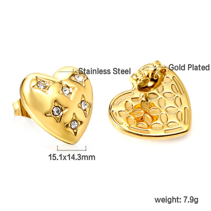 Heart shaped earrings with 6 white diamonds 15*14.3mm asonjewelry