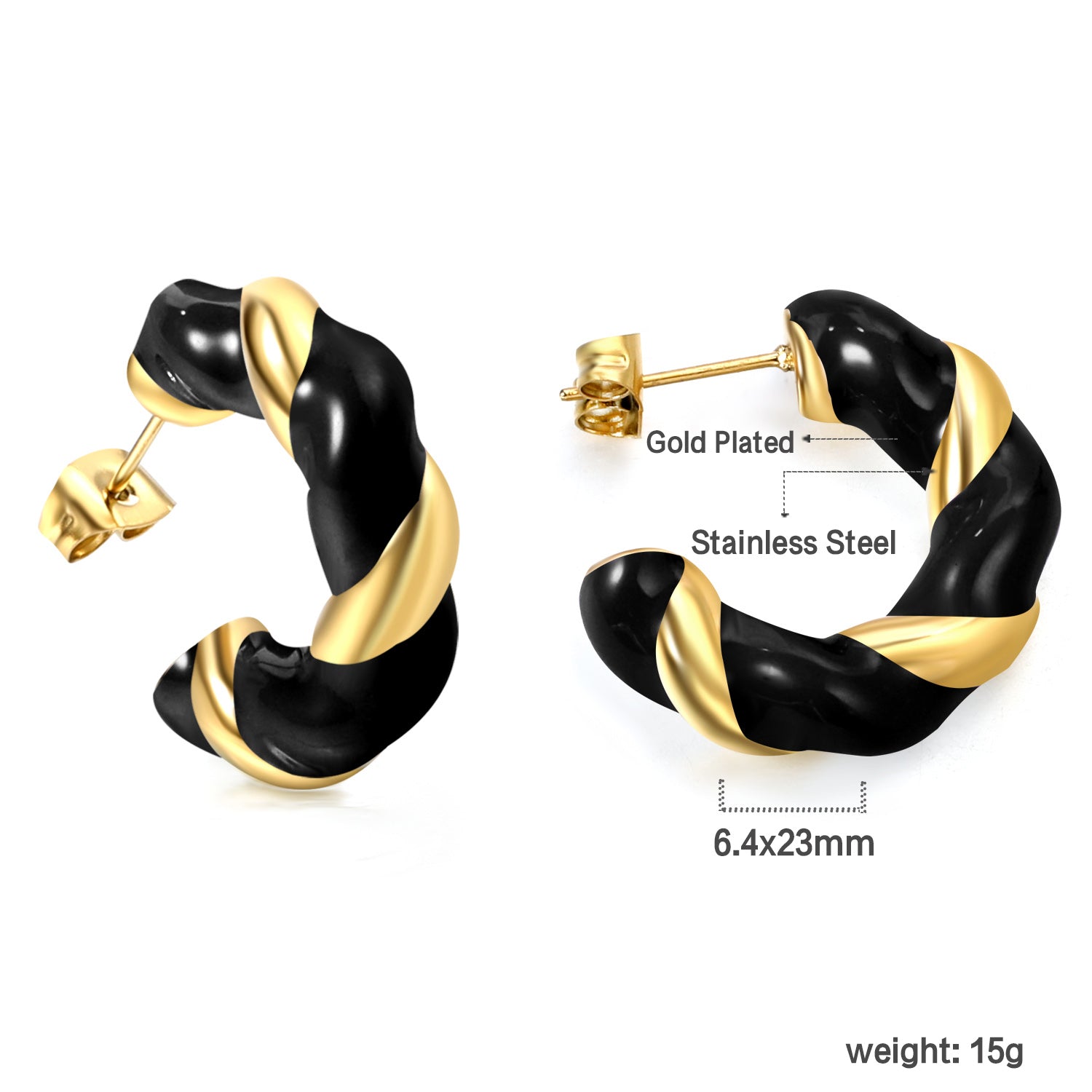 C Shape Twist Drip Earrings 6.4*23mm asonjewelry
