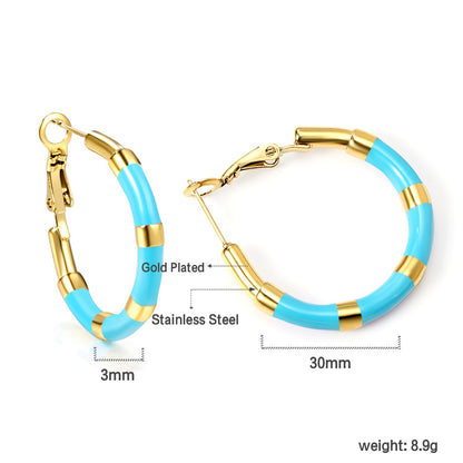 C-Stripe White&Purple&Sky Blue&Pink&Mixed Color Drop Earrings 3*30mm Gold Color asonjewelry