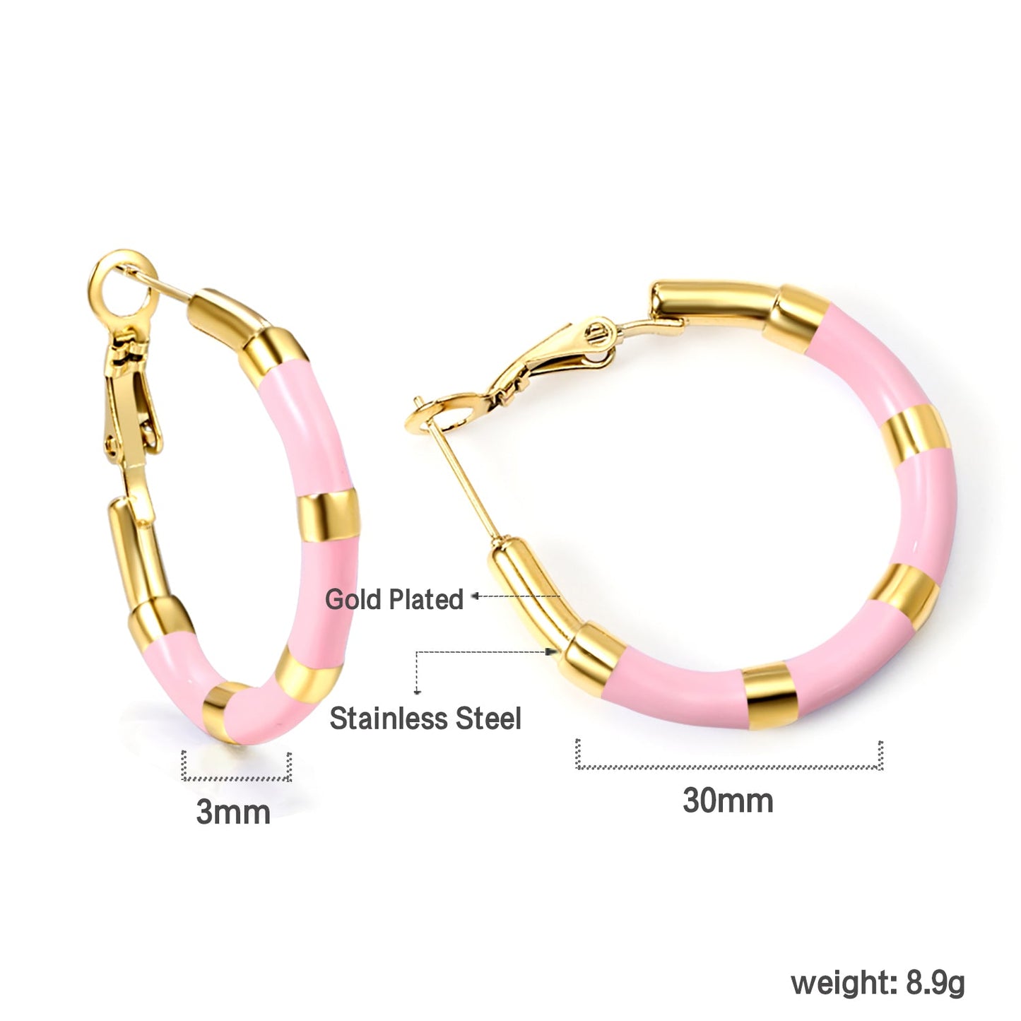 C-Stripe White&Purple&Sky Blue&Pink&Mixed Color Drop Earrings 3*30mm Gold Color asonjewelry
