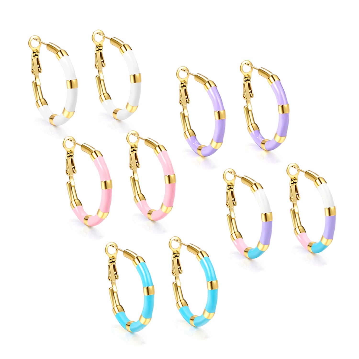 C-Stripe White&Purple&Sky Blue&Pink&Mixed Color Drop Earrings 3*30mm Gold Color asonjewelry