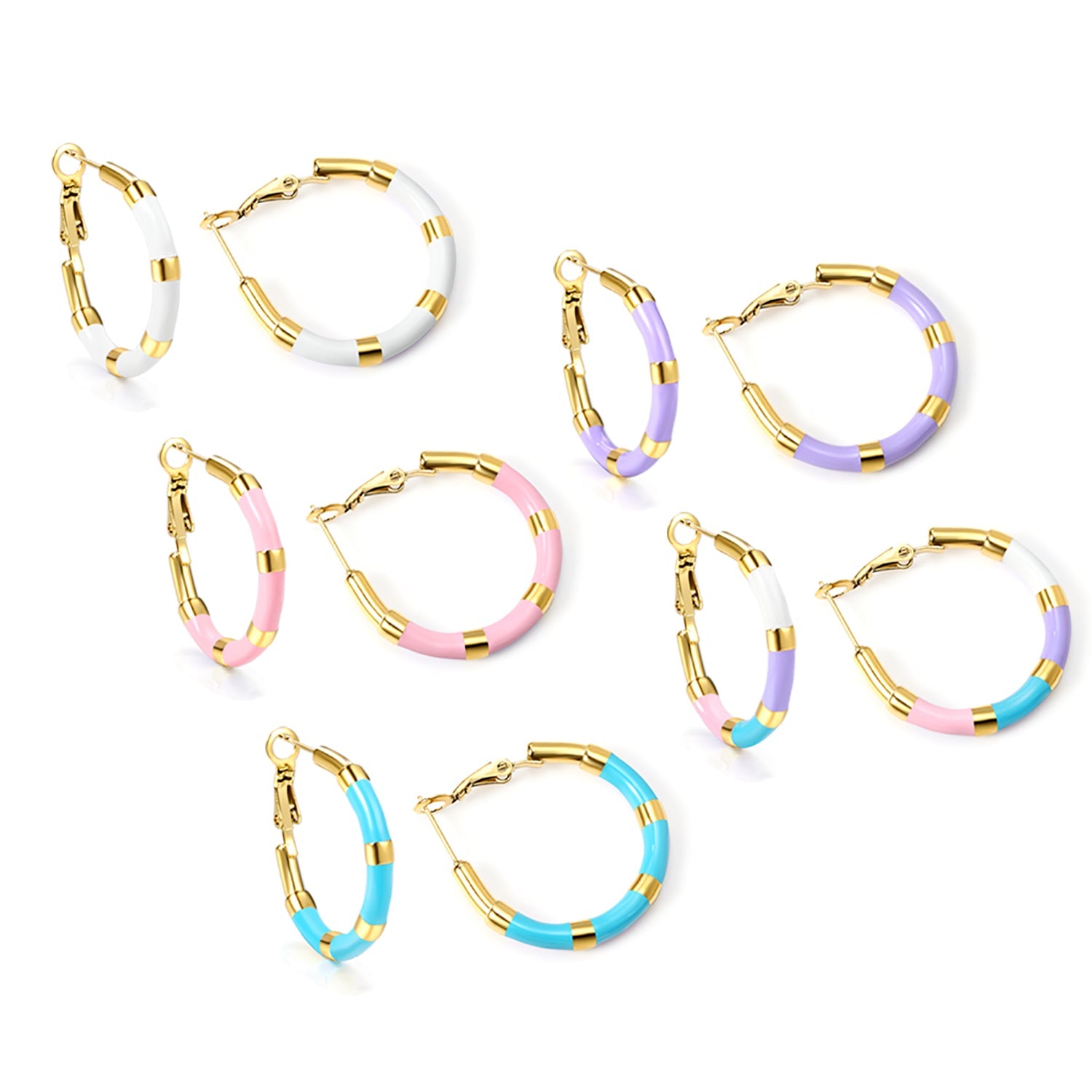 C-Stripe White&Purple&Sky Blue&Pink&Mixed Color Drop Earrings 3*30mm Gold Color asonjewelry