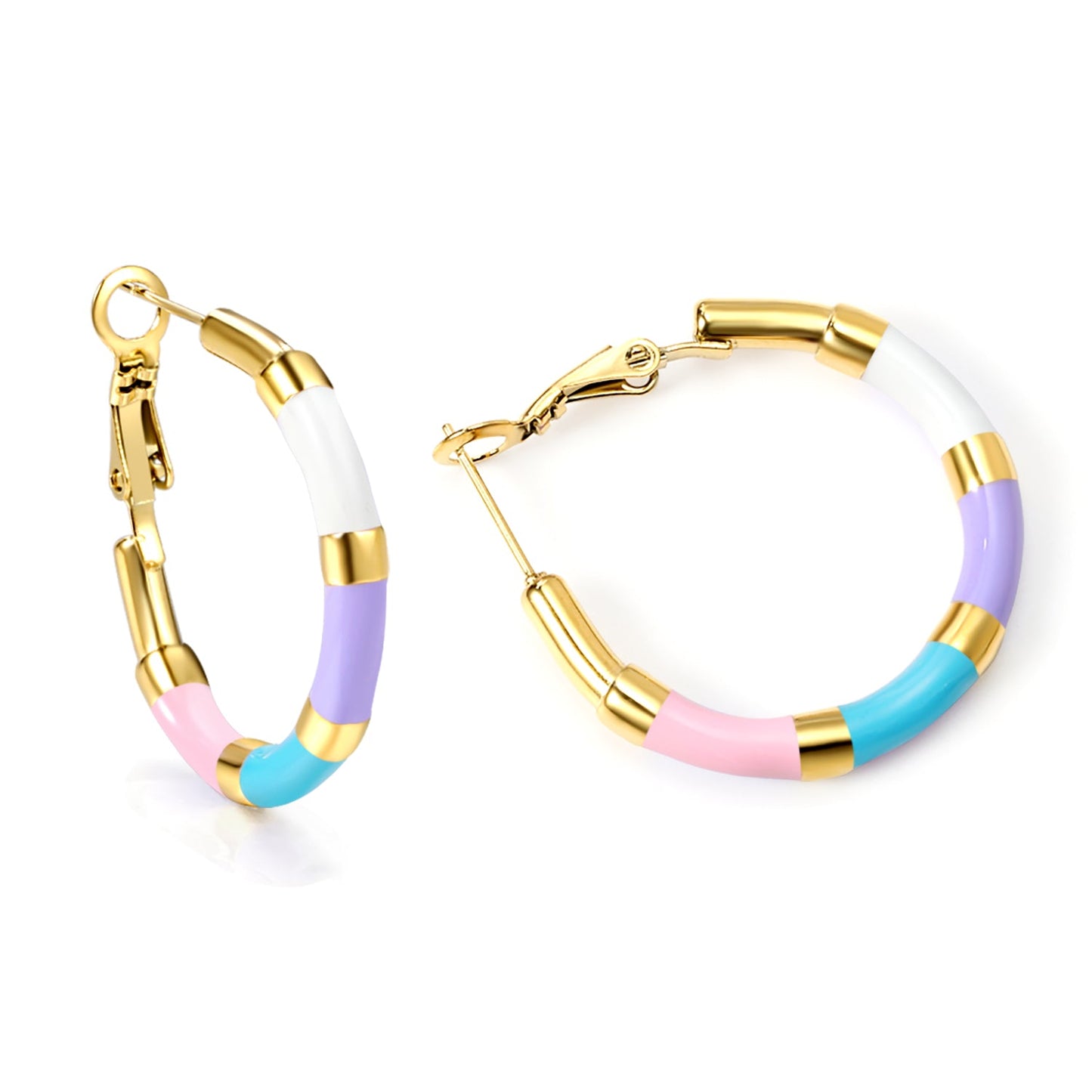 C-Stripe White&Purple&Sky Blue&Pink&Mixed Color Drop Earrings 3*30mm Gold Color asonjewelry
