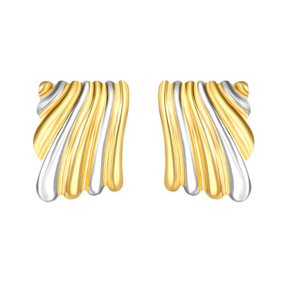 23.2mm*30.5mm Square Two-Tone Wavy Texture Stud Earrings, Two-Tone Gold asonjewelry
