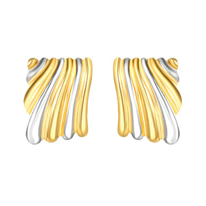23.2mm*30.5mm Square Two-Tone Wavy Texture Stud Earrings, Two-Tone Gold