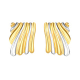 23.2mm*30.5mm Square Two-Tone Wavy Texture Stud Earrings, Two-Tone Gold