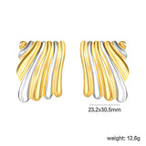 23.2mm*30.5mm Square Two-Tone Wavy Texture Stud Earrings, Two-Tone Gold