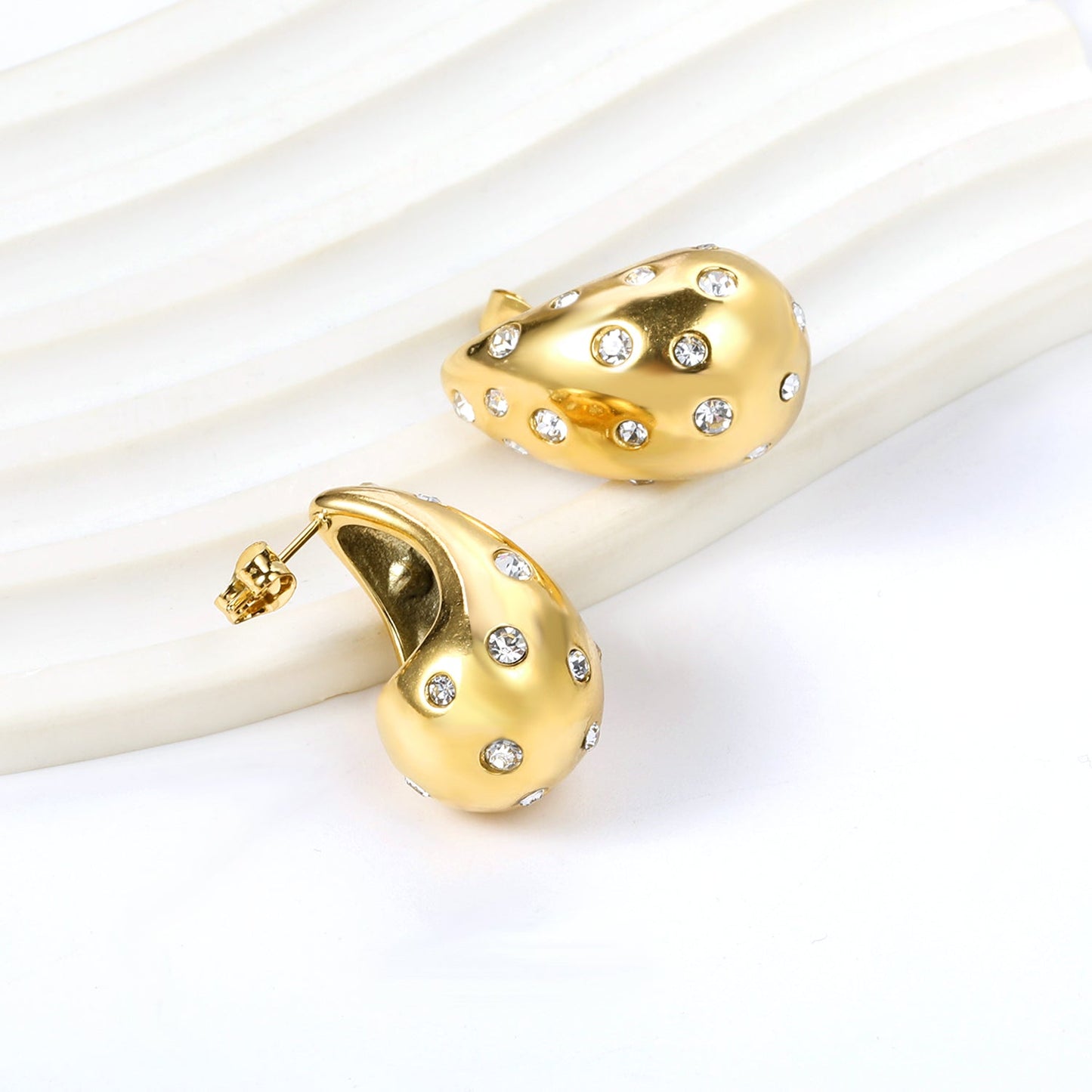 Teardrop Hollow with White Diamonds Earrings 16.2*26mm asonjewelry