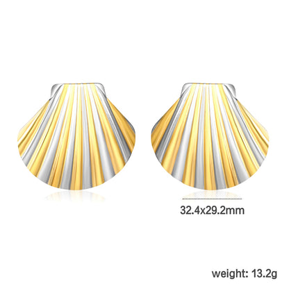 32.4*29.2mm Shell Stud Earrings Steel Gray/Two-Tone/Gold asonjewelry