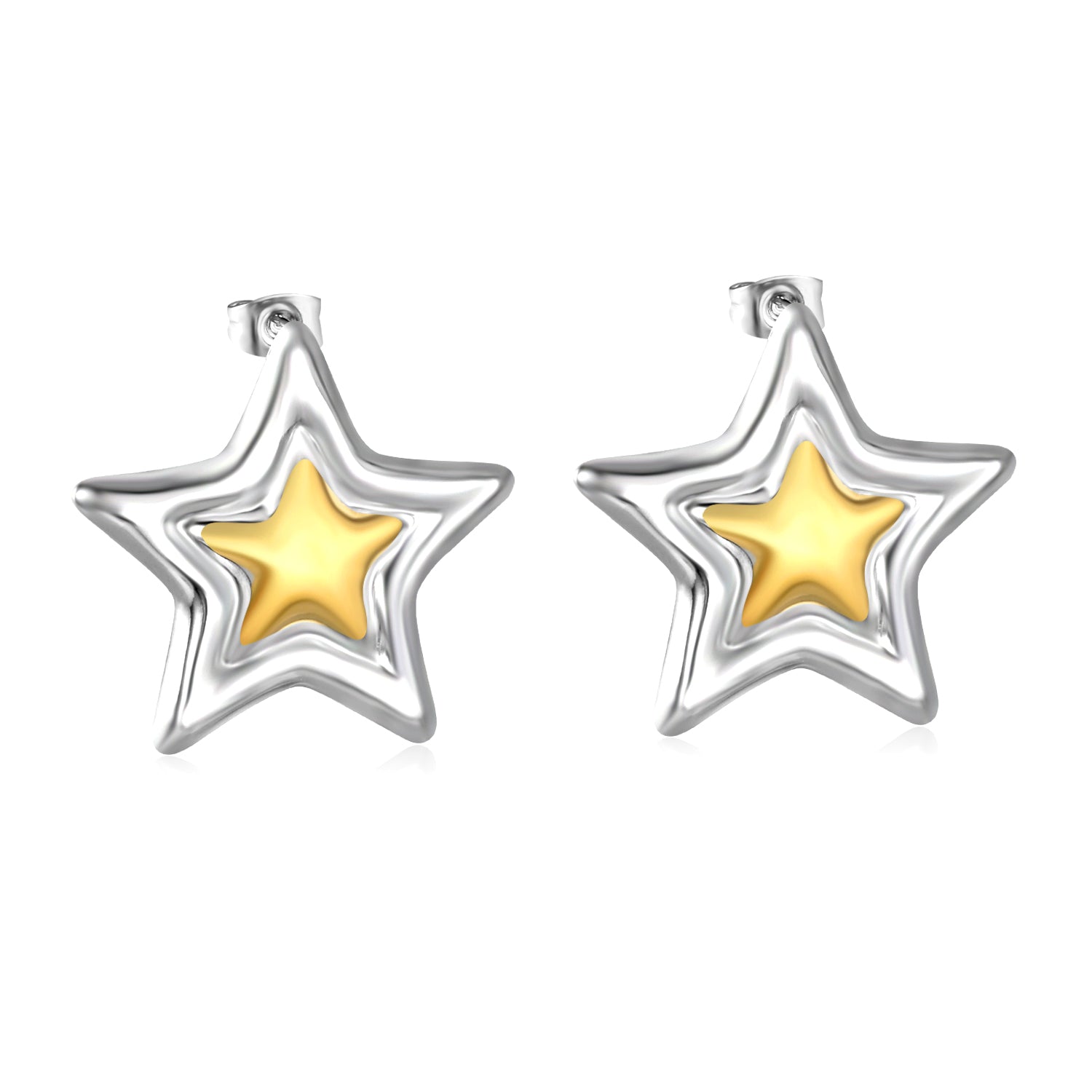 29.5mm*28mm Color-Blocked Twin Pentagram Studs, Two-Tone asonjewelry