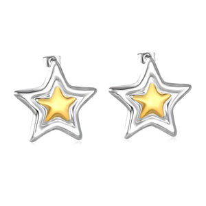 29.5mm*28mm Color-Blocked Twin Pentagram Studs, Two-Tone