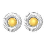 31.5mm Threaded Poached Egg Stud Earrings, Two-Tone Gold