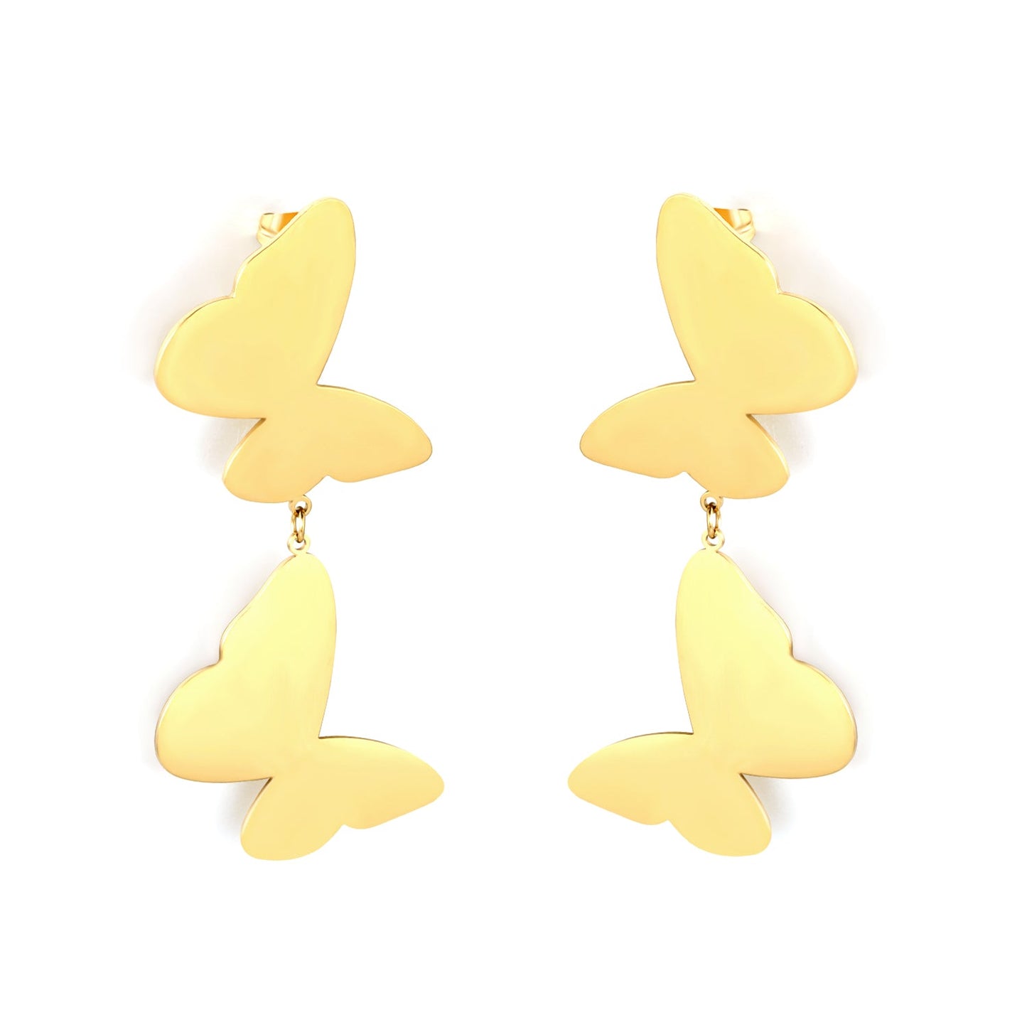 19.8*25mm Polished Swinging Tassel Butterfly Stud Earrings, Gold asonjewelry