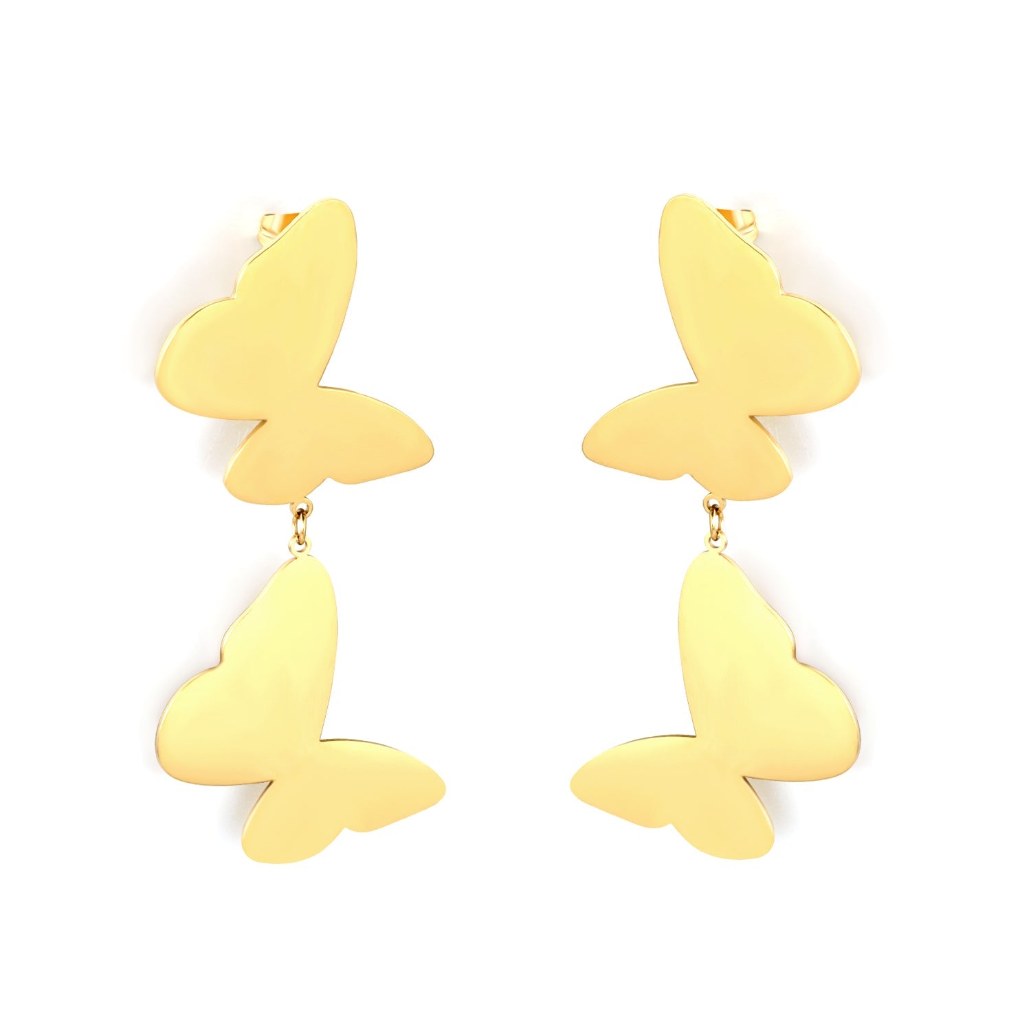 19.8*25mm Polished Swinging Tassel Butterfly Stud Earrings, Gold asonjewelry