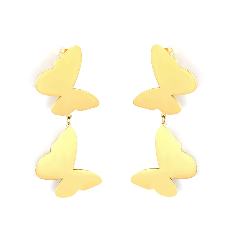 19.8*25mm Polished Swinging Tassel Butterfly Stud Earrings, Gold