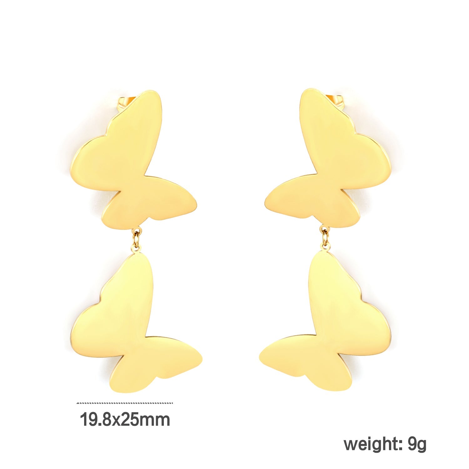 19.8*25mm Polished Swinging Tassel Butterfly Stud Earrings, Gold asonjewelry