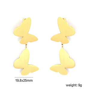 19.8*25mm Polished Swinging Tassel Butterfly Stud Earrings, Gold