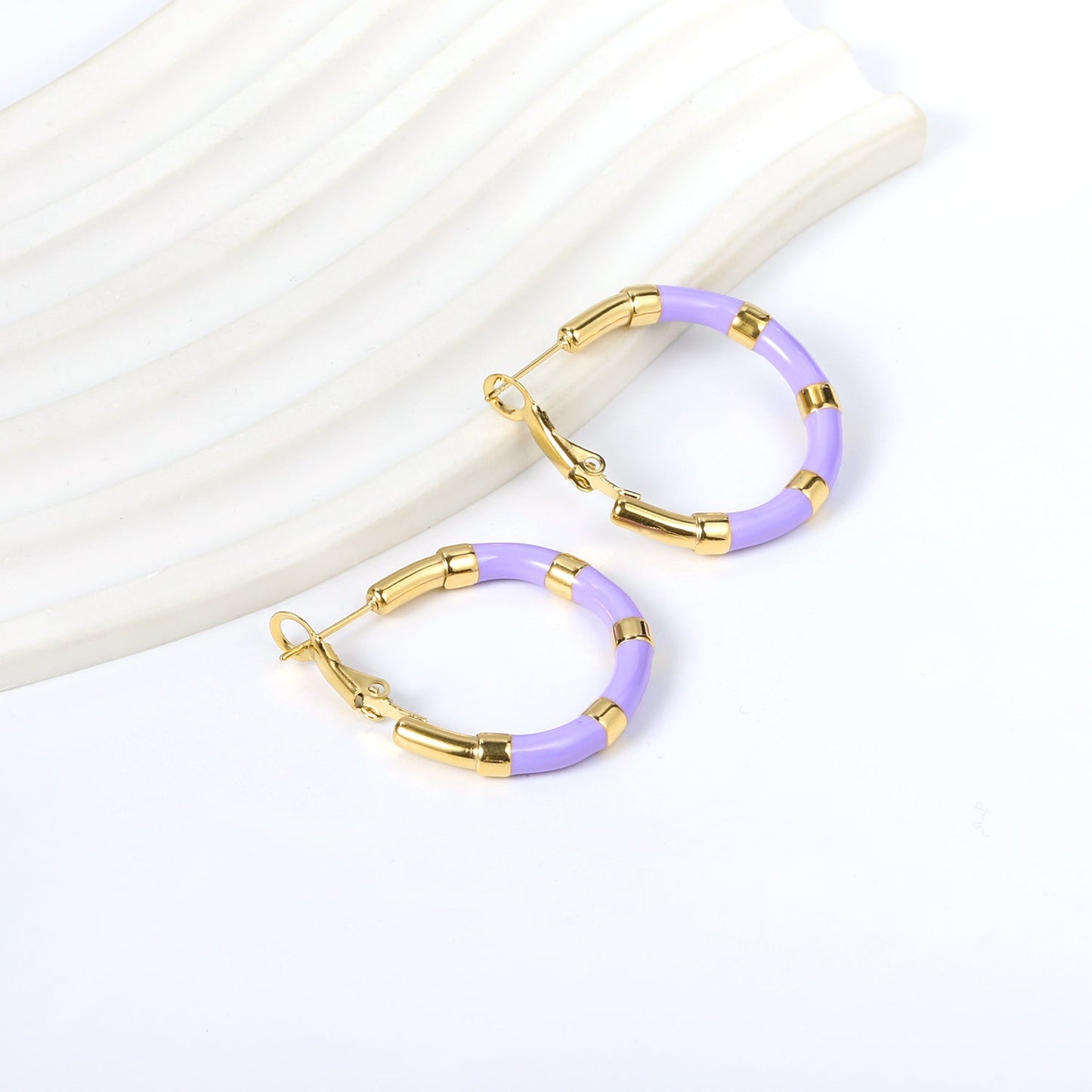 C-Stripe White&Purple&Sky Blue&Pink&Mixed Color Drop Earrings 3*30mm Gold Color asonjewelry