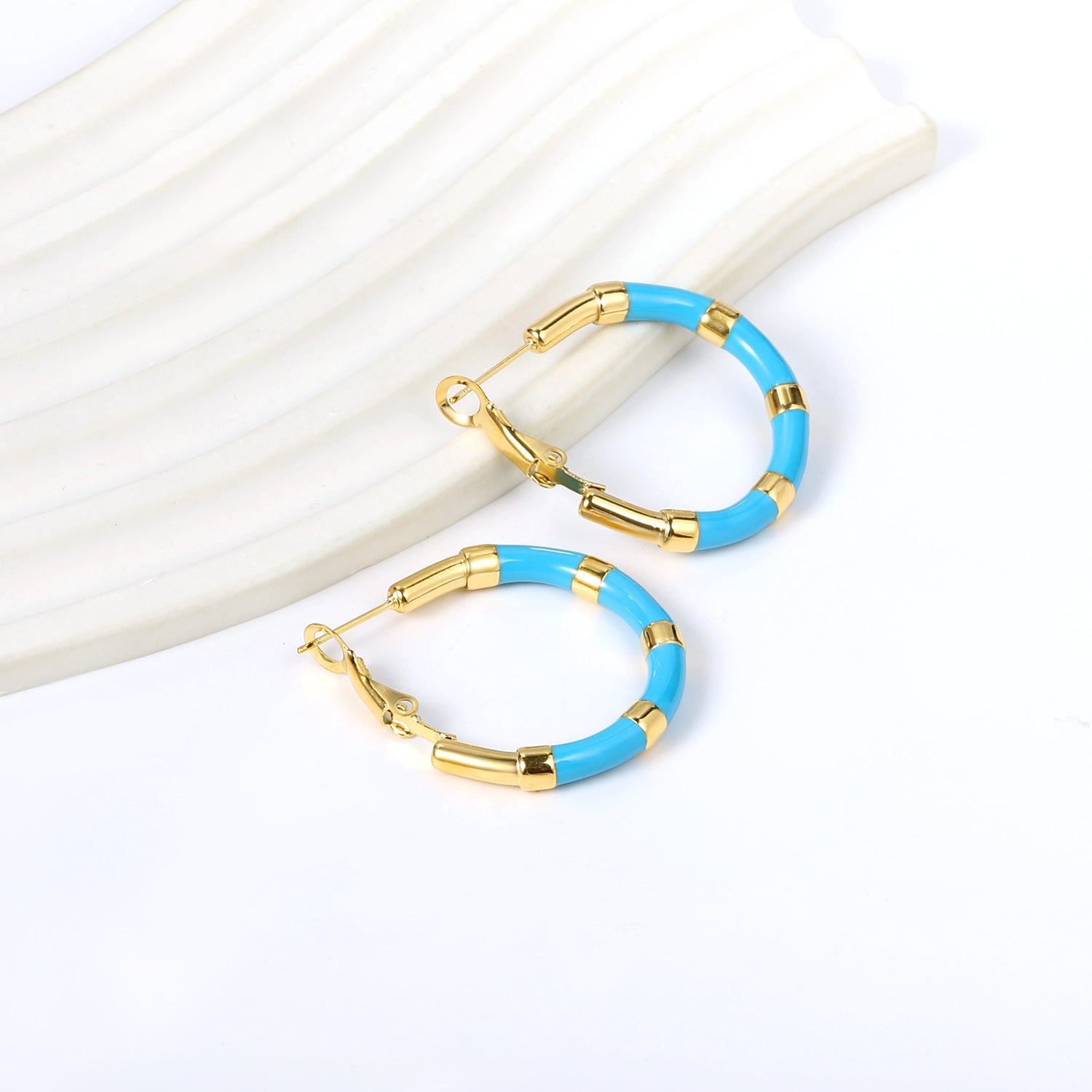 C-Stripe White&Purple&Sky Blue&Pink&Mixed Color Drop Earrings 3*30mm Gold Color asonjewelry