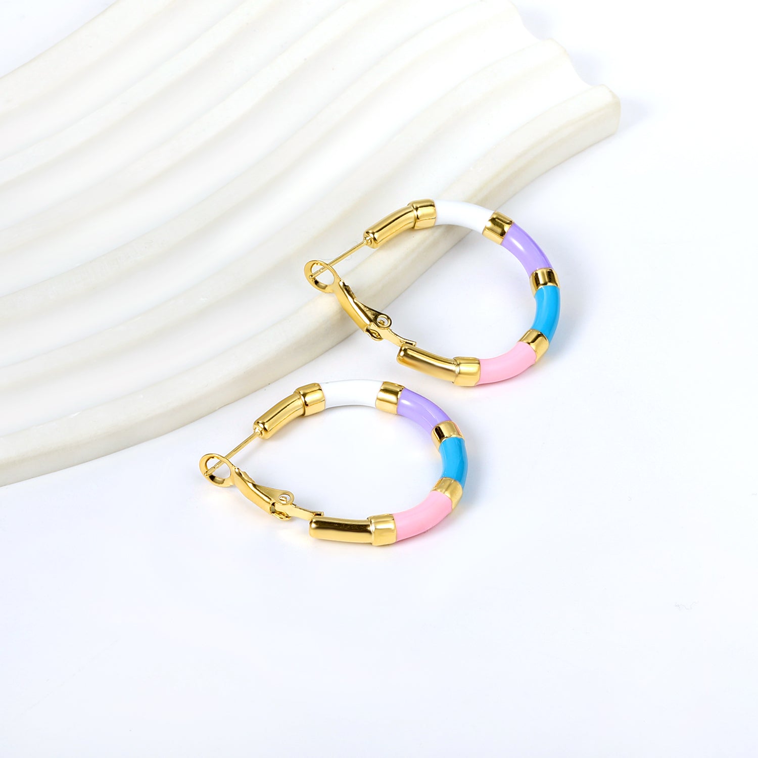C-Stripe White&Purple&Sky Blue&Pink&Mixed Color Drop Earrings 3*30mm Gold Color asonjewelry